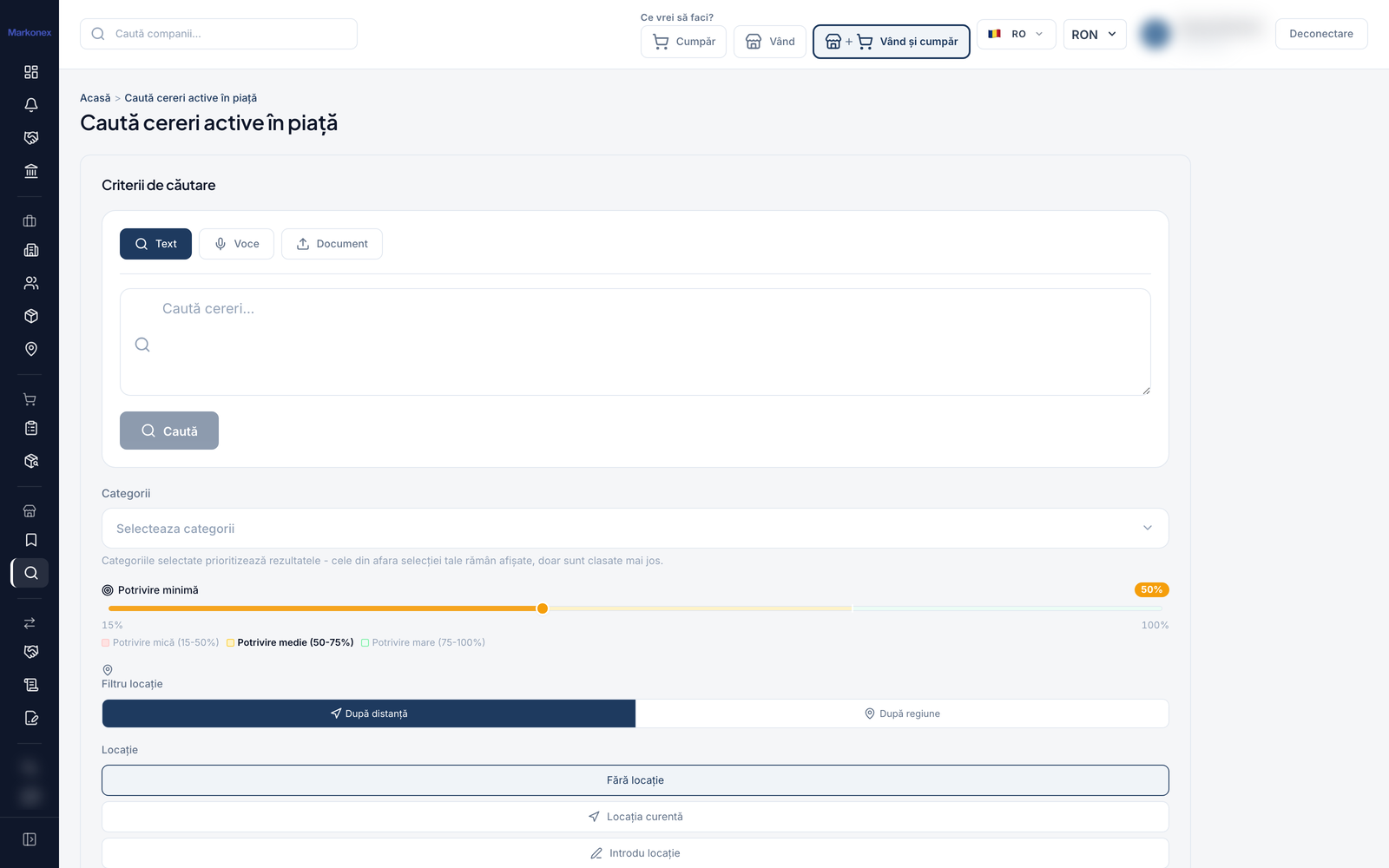 Real screenshot from the Markonex B2B platform - Matchmaking
